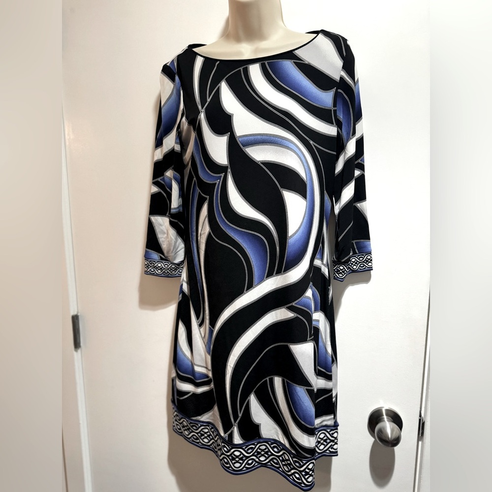 WHBM dress/tunic white/black/blue 3/4 sleeves